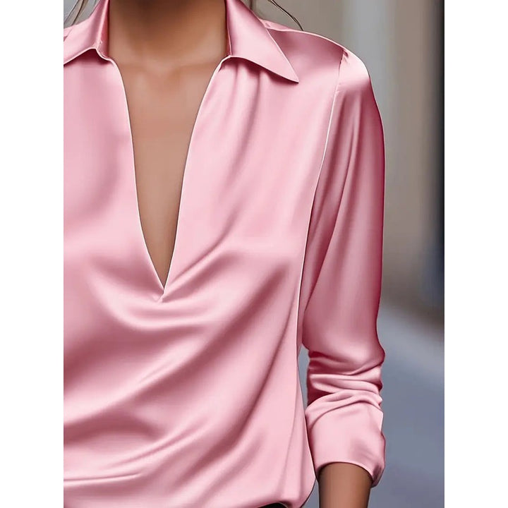 Women's V-Neck Blouse - Shirt Collar