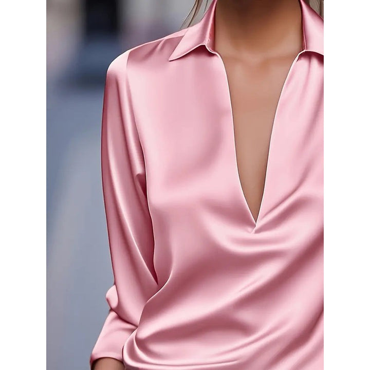 Women's V-Neck Blouse - Shirt Collar