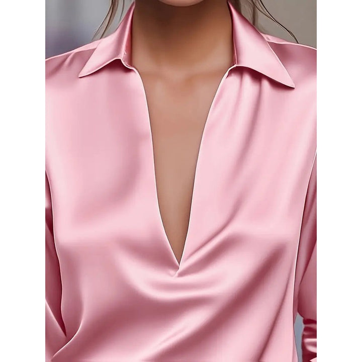 Women's V-Neck Blouse - Shirt Collar