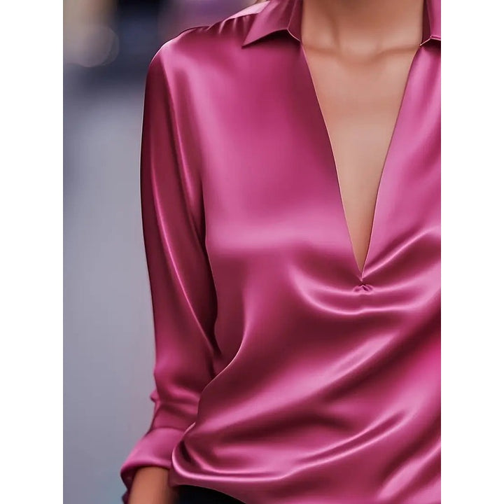 Women's V-Neck Blouse - Shirt Collar