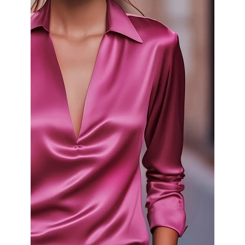 Women's V-Neck Blouse - Shirt Collar