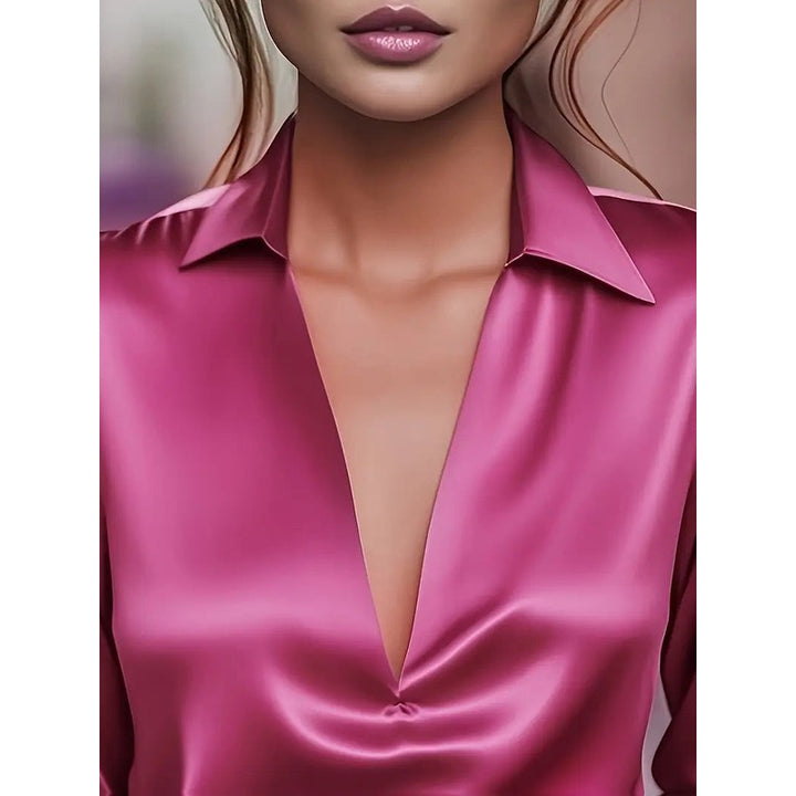 Women's V-Neck Blouse - Shirt Collar