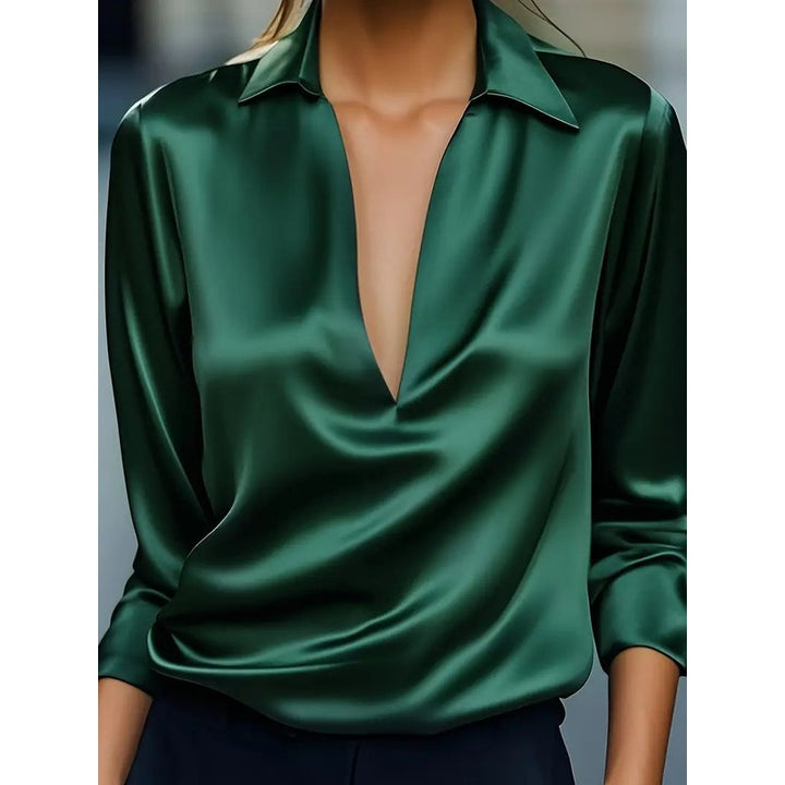 Women's V-Neck Blouse - Shirt Collar
