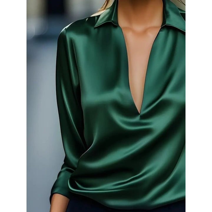 Women's V-Neck Blouse - Shirt Collar
