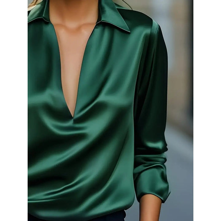 Women's V-Neck Blouse - Shirt Collar