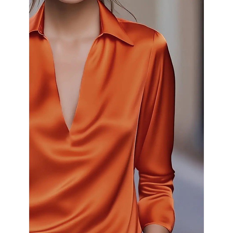 Women's V-Neck Blouse - Shirt Collar