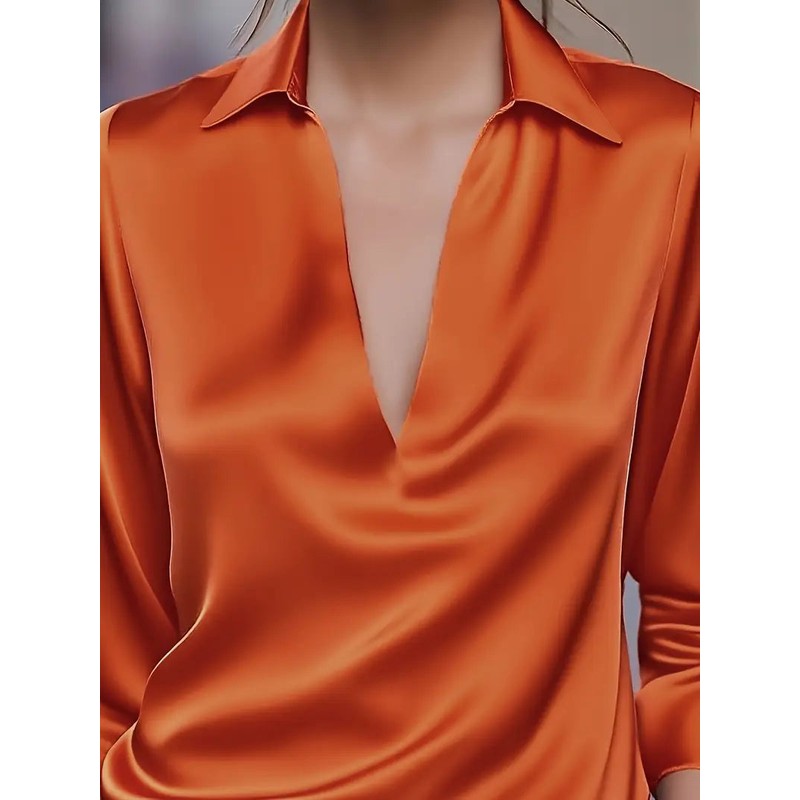 Women's V-Neck Blouse - Shirt Collar