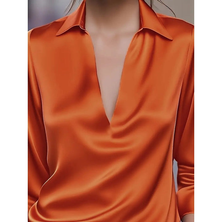 Women's V-Neck Blouse - Shirt Collar