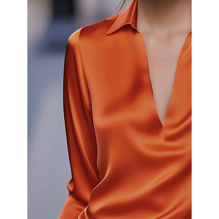 Women's V-Neck Blouse - Shirt Collar