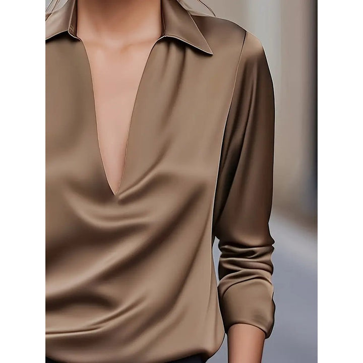 Women's V-Neck Blouse - Shirt Collar