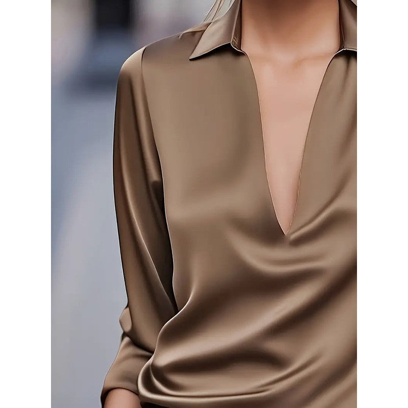 Women's V-Neck Blouse - Shirt Collar