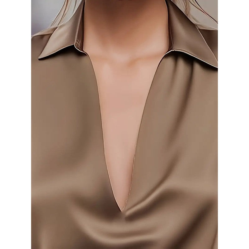Women's V-Neck Blouse - Shirt Collar