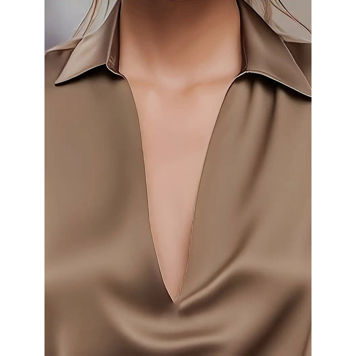 Women's V-Neck Blouse - Shirt Collar