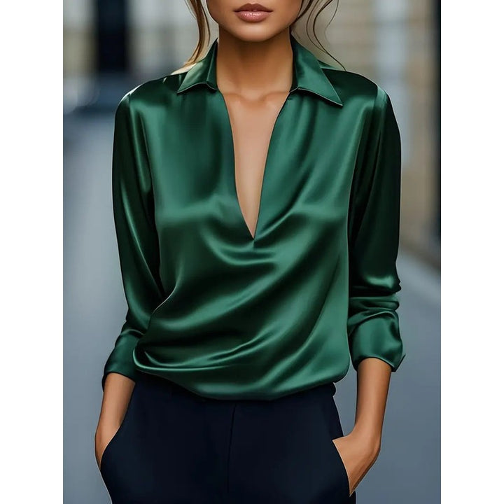 Women's V-Neck Blouse - Shirt Collar