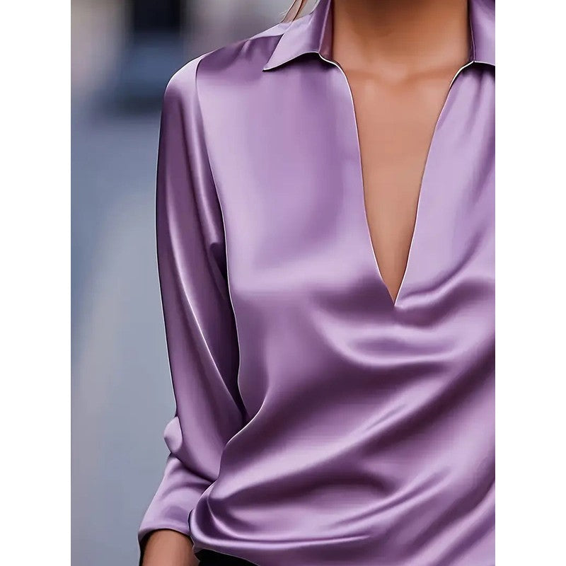 Women's V-Neck Blouse - Shirt Collar