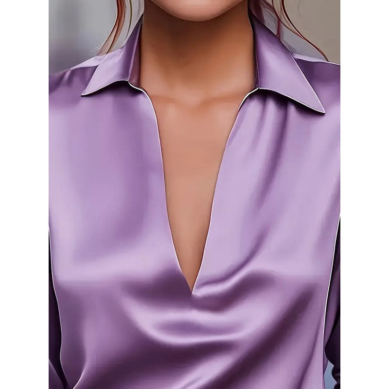 Women's V-Neck Blouse - Shirt Collar