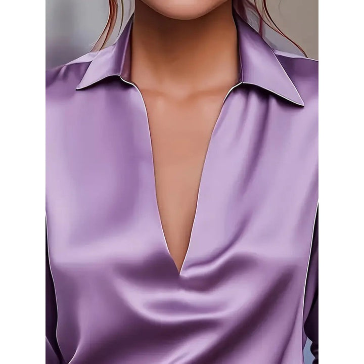Women's V-Neck Blouse - Shirt Collar