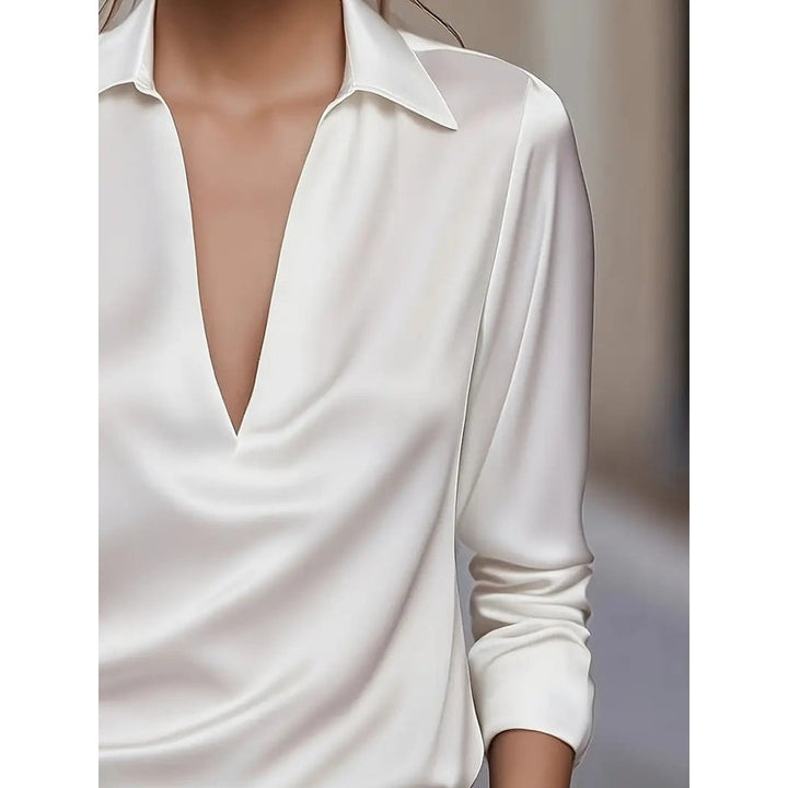 Women's V-Neck Blouse - Shirt Collar