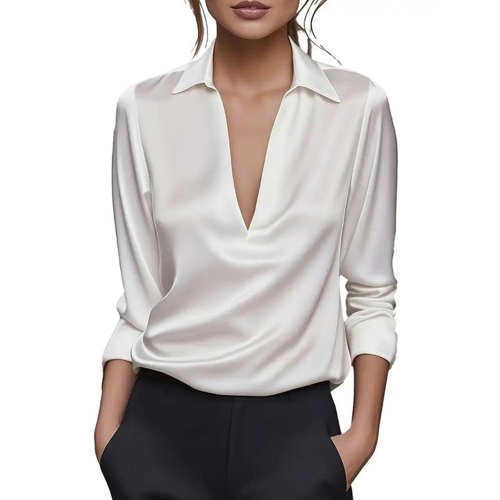 Women's V-Neck Blouse - Shirt Collar