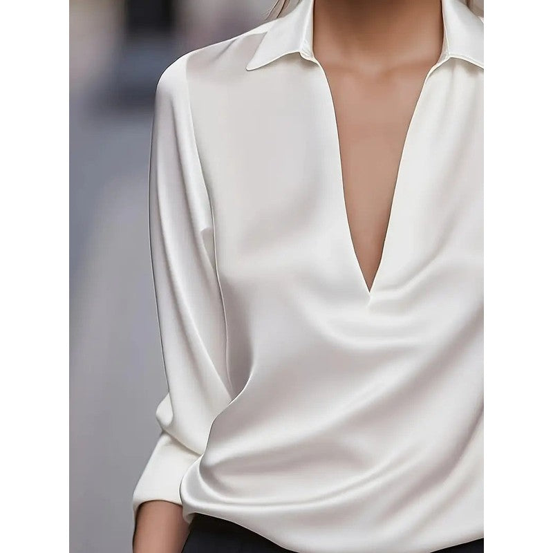 Women's V-Neck Blouse - Shirt Collar