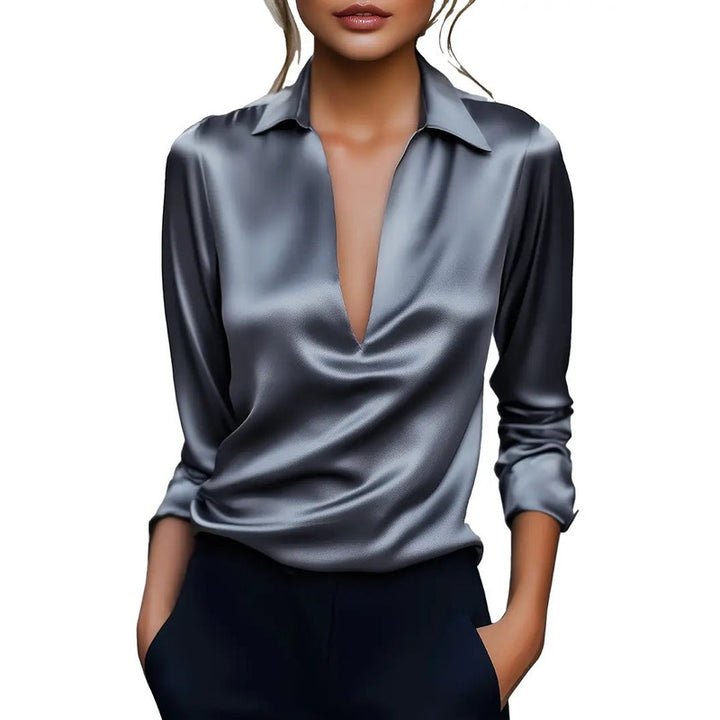 Women's V-Neck Blouse - Shirt Collar