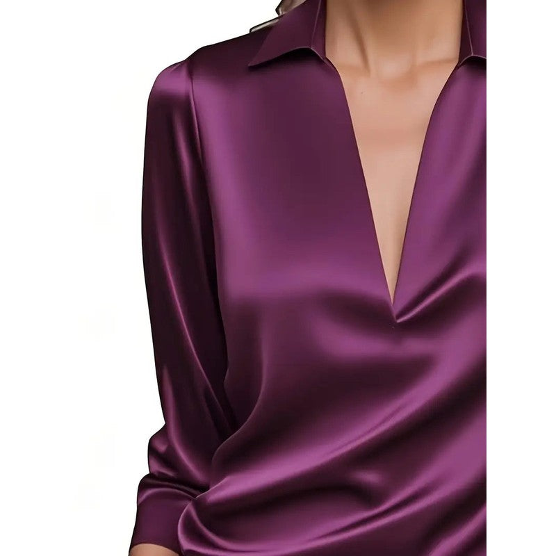 Women's V-Neck Blouse - Shirt Collar