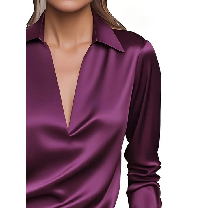 Women's V-Neck Blouse - Shirt Collar