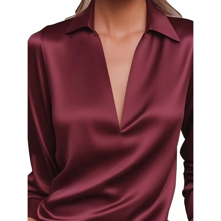 Women's V-Neck Blouse - Shirt Collar