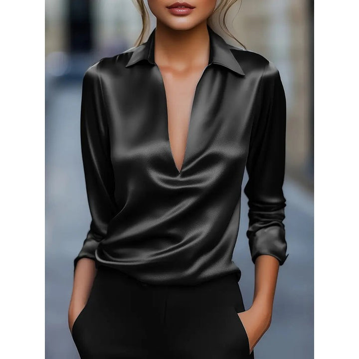 Women's V-Neck Blouse - Shirt Collar