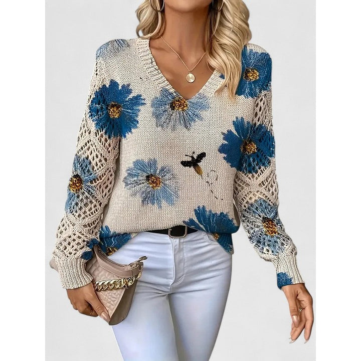 Women's V-Neck Floral Print Sweater