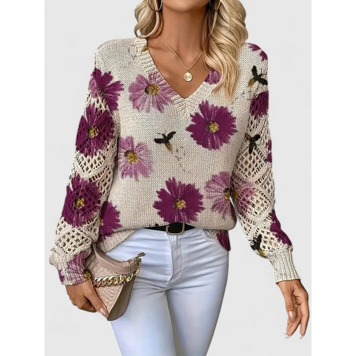 Women's V-Neck Floral Print Sweater