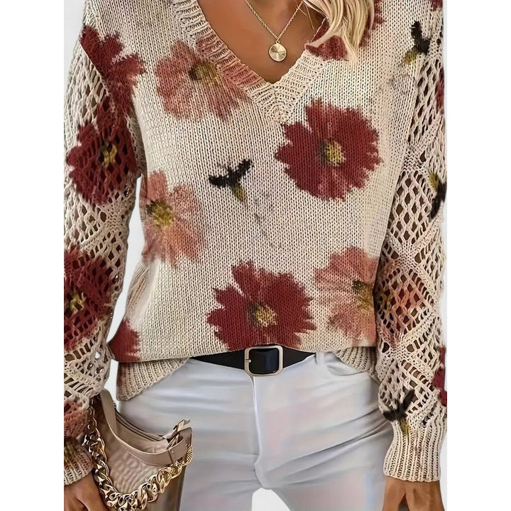 Women's V-Neck Floral Print Sweater
