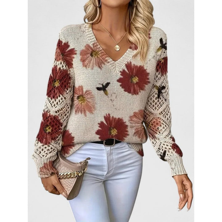 Women's V-Neck Floral Print Sweater