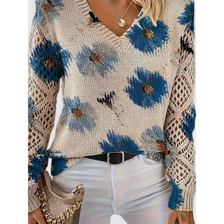 Women's V-Neck Floral Print Sweater