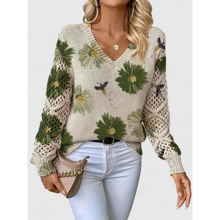 Women's V-Neck Floral Print Sweater
