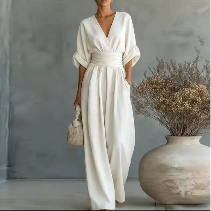 Women's Wide Leg Jumpsuit - Wrap Waistband