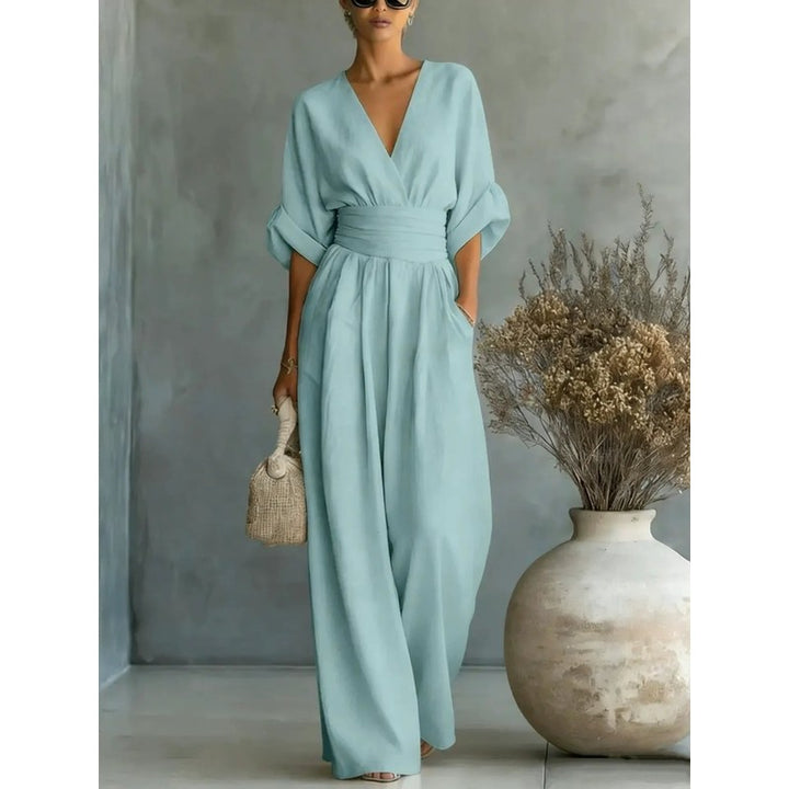 Women's Wide Leg Jumpsuit - Wrap Waistband