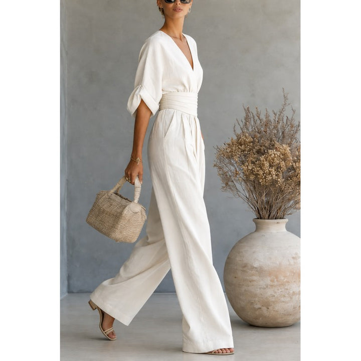 Women's Wide Leg Jumpsuit - Wrap Waistband
