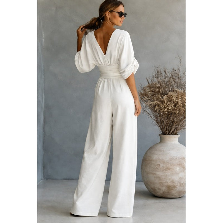 Women's Wide Leg Jumpsuit - Wrap Waistband