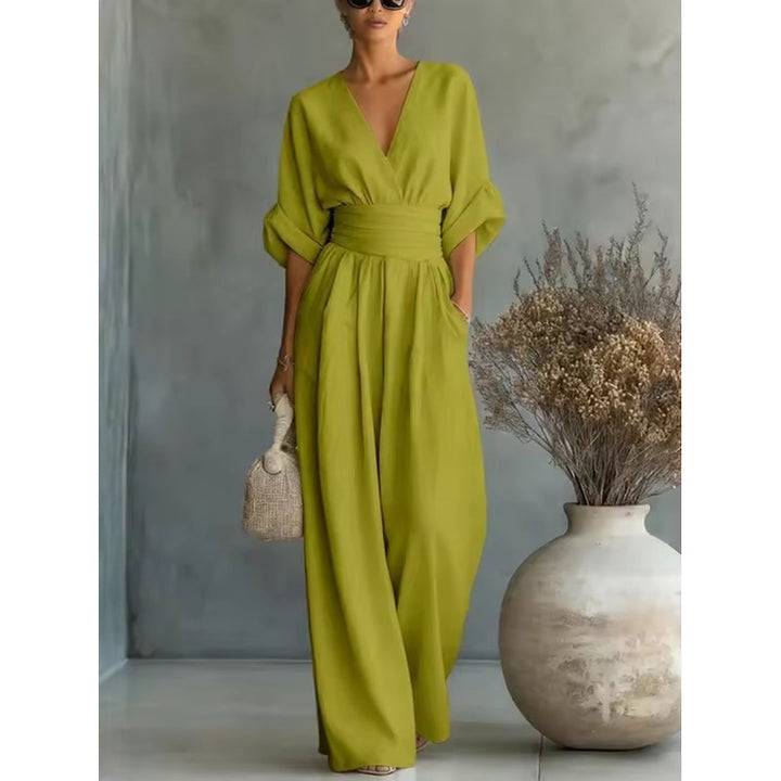 Women's Wide Leg Jumpsuit - Wrap Waistband