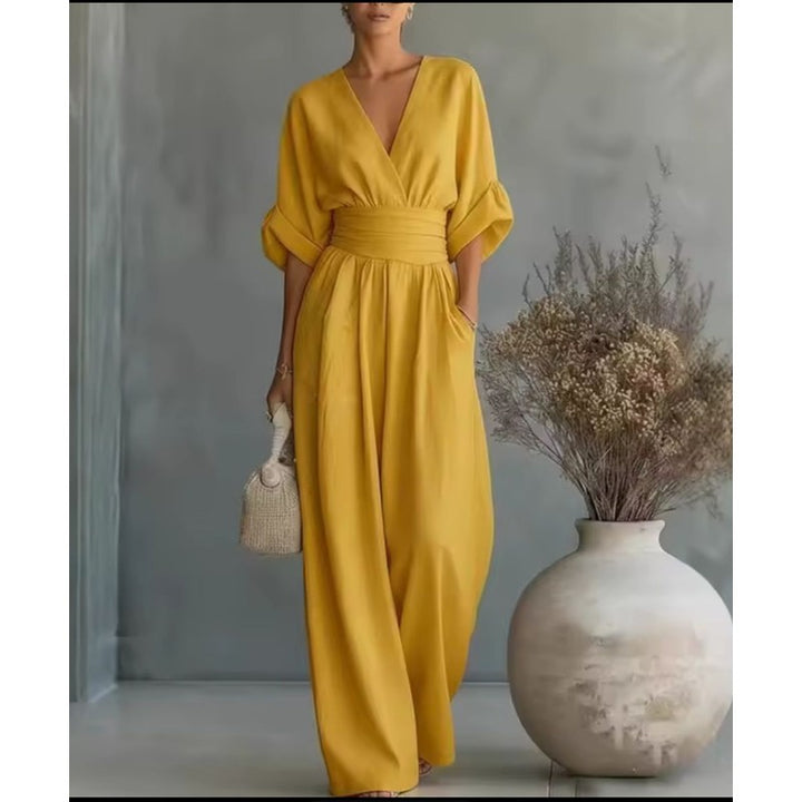 Women's Wide Leg Jumpsuit - Wrap Waistband