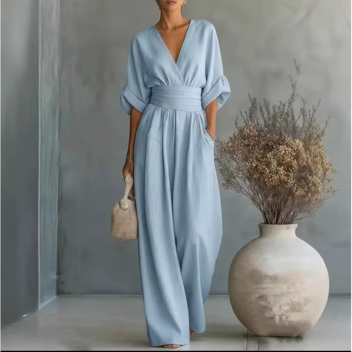 Women's Wide Leg Jumpsuit - Wrap Waistband