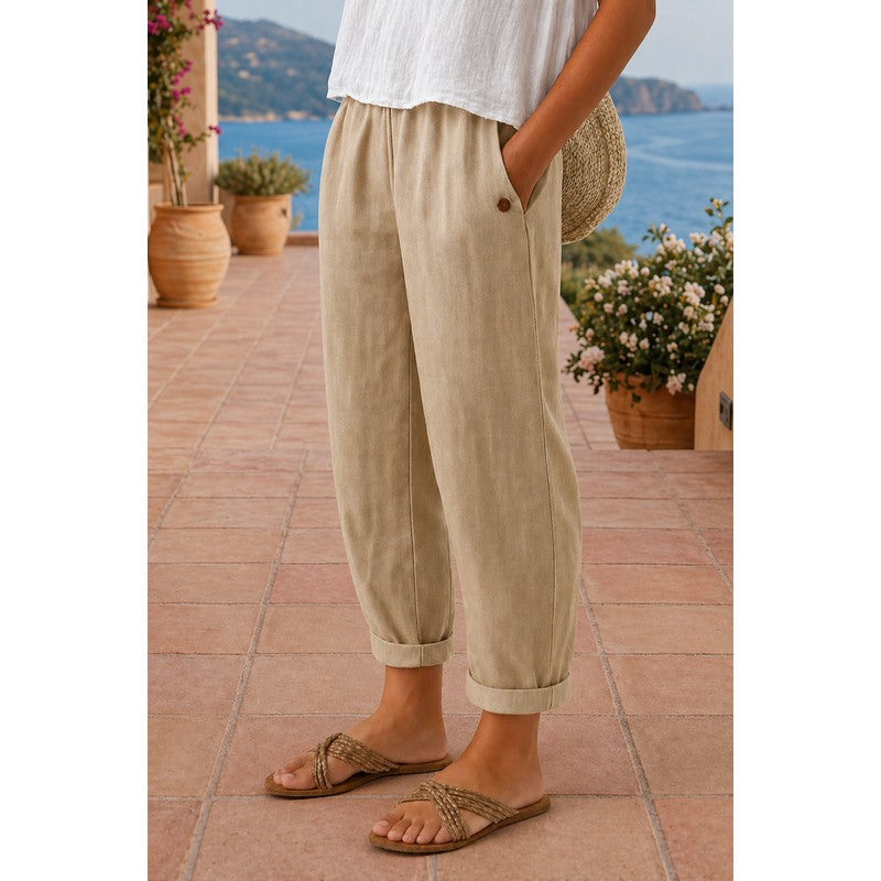 Women's Wide Leg Pants - Elastic Waistband