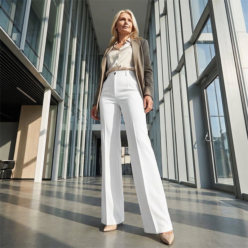 Women's Wide Leg Trousers - High Waist Straight Fit