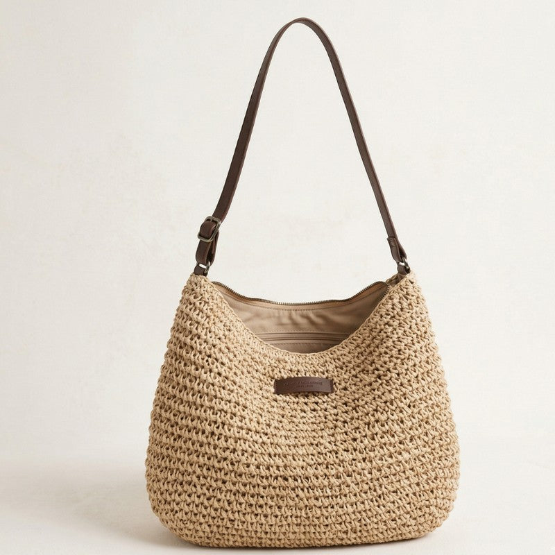 Women's Woven Shoulder Bag - Open-Weave Hobo Silhouette