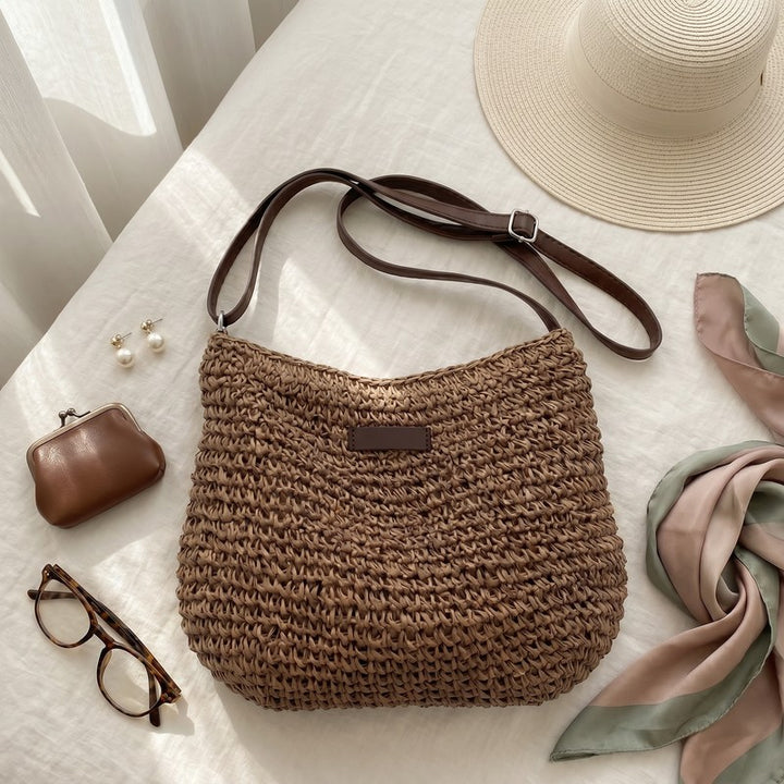 Women's Woven Shoulder Bag - Open-Weave Hobo Silhouette