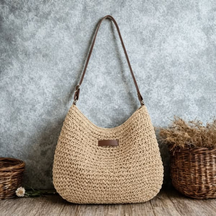 Women's Woven Shoulder Bag - Open-Weave Hobo Silhouette