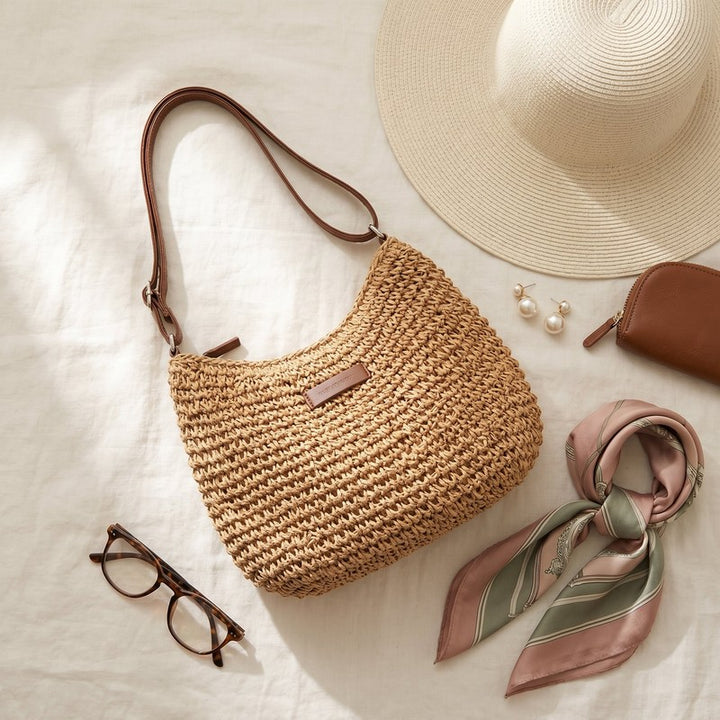 Women's Woven Shoulder Bag - Open-Weave Hobo Silhouette