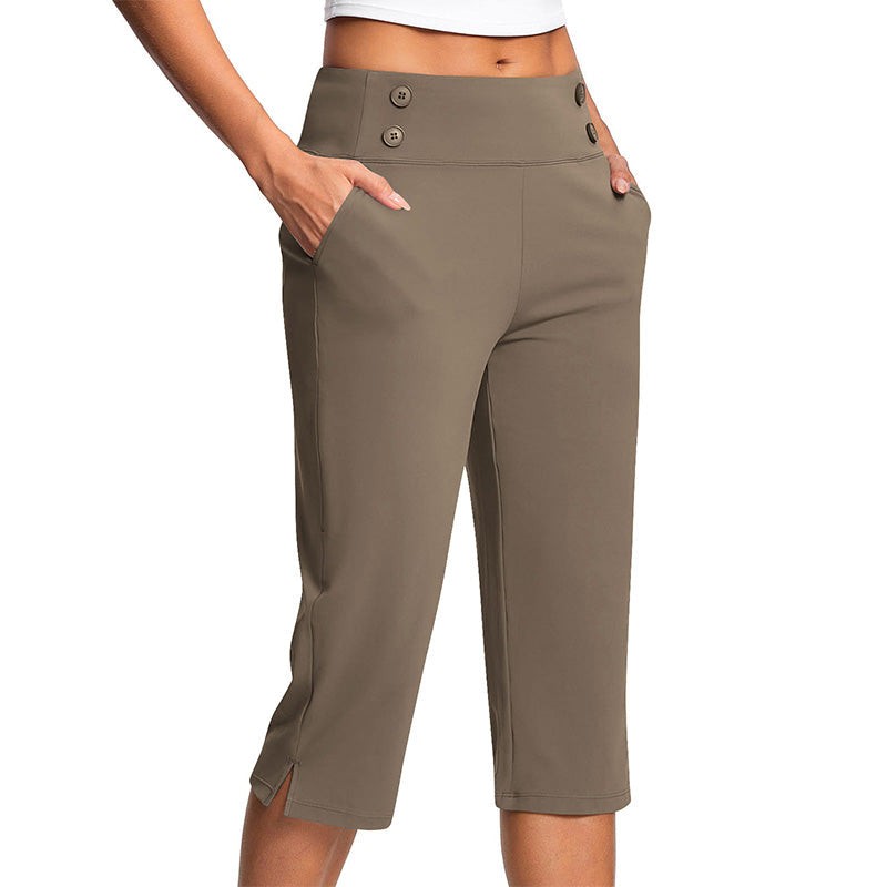 Women's Yoga Capri Pants - High-Rise Waistband