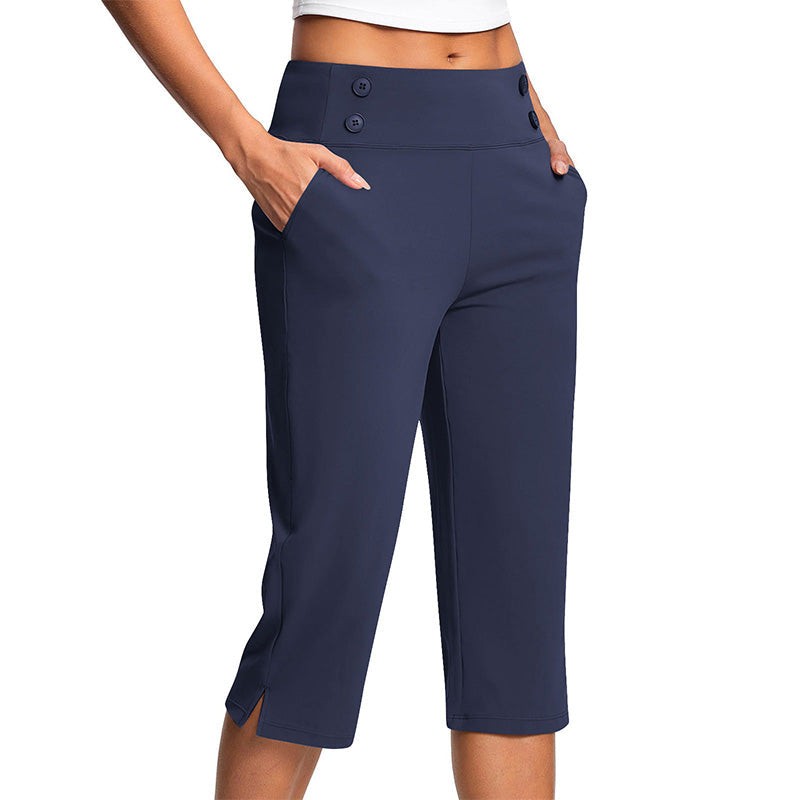 Women's Yoga Capri Pants - High-Rise Waistband